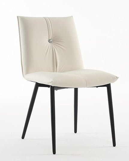YOUTASTE Modern Dining Chairs Set of 2 Upholstered Leather Kitchen Chairs Soft Padded Side Chairs Dinner Chairs with Metal Legs for Living Room Bedroom, White - LeafyLoom