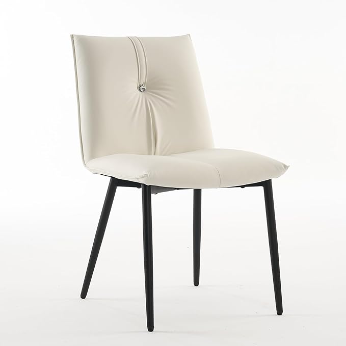 YOUTASTE Modern Dining Chairs Set of 2 Upholstered Leather Kitchen Chairs Soft Padded Side Chairs Dinner Chairs with Metal Legs for Living Room Bedroom, White - LeafyLoom