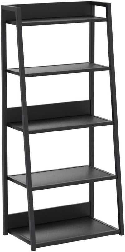 IOTXY 5 Tier Open Bookshelf - Steel and Wood Display Stand, 50CM Width Floor-Standing Bookcase, Black - LeafyLoom