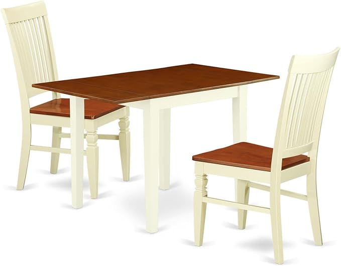 East West Furniture NDWE3-WHI-W Norden 3 Piece Set for Small Spaces Contains a Rectangle Dining Room Table with Dropleaf and 2 Wooden Seat Chairs, 30x48 Inch - LeafyLoom