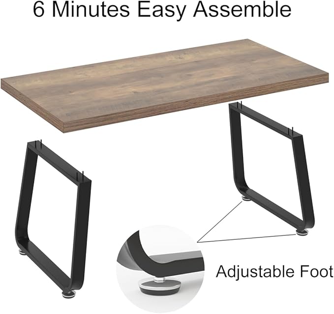 HSH Wood Coffee Table, Farmhouse Minimalist Center Table, Industrial Wooden and Metal Legs Living Room Table, Modern Simple Rectangular Cocktail Tea Table for Bedroom Home Office, Rustic Oak, 47 Inch - LeafyLoom