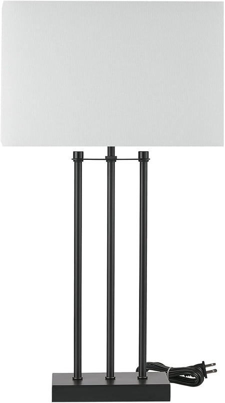 Globe Electric 67528 24" Table Lamp, Matte Black, White Fabric Shade, On/Off Switch on Socket, Table Lamp for Living Room, Home Décor, E26 Light Bulb, Lamps for Bedrooms, Table Lamp, Minimalist - LeafyLoom