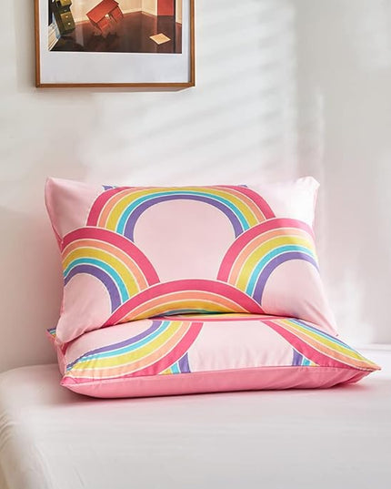 Feelyou Rainbow Glow in The Dark Comforter Set for Girls Kids Queen Pink Rainbow Bedding Set Super Soft Colorful Stripe Mermaid Scales Comforter Baby Girl Bedroom Pink Decor Bedding Quilted Duvet - LeafyLoom