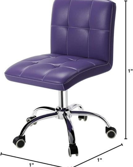 360° Office Desk Chair,PU Adjustable Rolling Task Chair with Backrest for Barber,Office,Home, Computer,360° Swivel,Armless (purple) - LeafyLoom