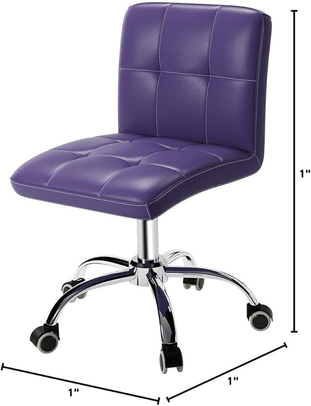 360° Office Desk Chair,PU Adjustable Rolling Task Chair with Backrest for Barber,Office,Home, Computer,360° Swivel,Armless (purple) - LeafyLoom