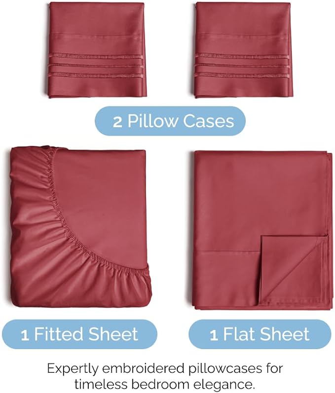 King Size 4 Piece Sheet Set - Comfy Breathable & Cooling Sheets - Hotel Luxury Bed Sheets for Women & Men - Deep Pockets, Easy-Fit, Extra Soft & Wrinkle Free Sheets - Burgundy Oeko-Tex Bed Sheet Set - LeafyLoom