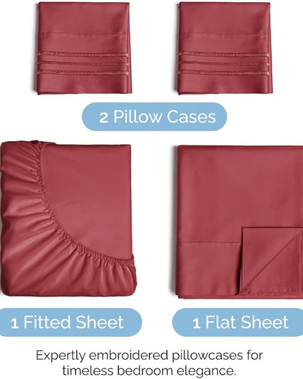 Cal King Size 4 Piece Sheet Set - Comfy Breathable & Cooling Sheets - Hotel Luxury Bed Sheets for Women & Men - Deep Pockets, Easy-Fit, Soft & Wrinkle Free Sheets - Burgundy Oeko-Tex Bed Sheet Set - LeafyLoom