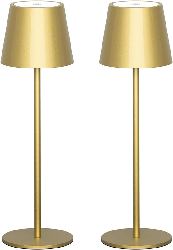 2 Pack Dimmable Table Lamp 3000k Warm White, IP54 Wireless Bottle Lamp for Indoor and Outdoor, 5000 mAh Rechargeable Table Lamp for Family, Restaurant & Bar(Gold) - LeafyLoom