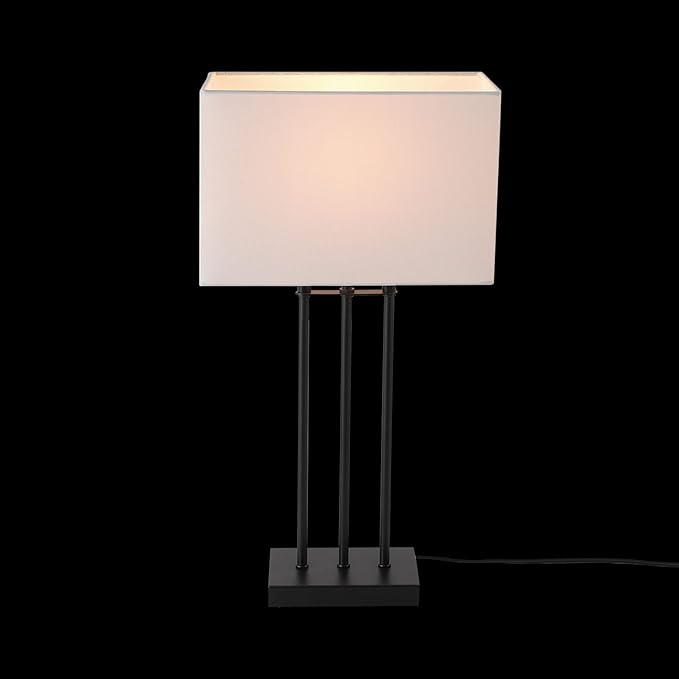 Globe Electric 67528 24" Table Lamp, Matte Black, White Fabric Shade, On/Off Switch on Socket, Table Lamp for Living Room, Home Décor, E26 Light Bulb, Lamps for Bedrooms, Table Lamp, Minimalist - LeafyLoom