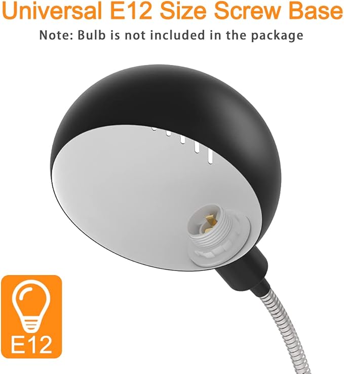 LEPOWER Metal Desk Lamp, Flexible Goose Neck Table Lamp, Eye-Caring Study Desk Lamp with E12 Lamp Base, Adjustable Desk Lamp for Living Room, Bedroom, Study Room and Home Office (Black) - LeafyLoom