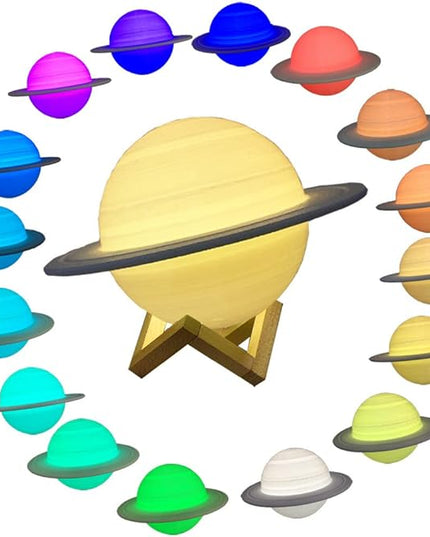 Saturn Lamp LED 3D PrintDecor Lamp Galaxy Planet Lampwith Stand/Remote Control/Touch/USB Rechargeable (6.3inch 16 Colors) - LeafyLoom
