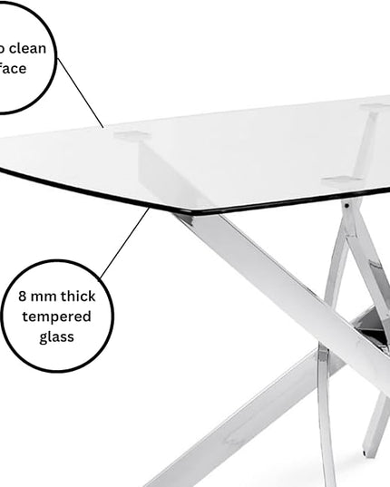 Uptown Club Glass Dining Table with Versatile Rectangular Designs, Tempered Surfaces, and Sturdy Bases for Modern Homes, Seats 4 to 8 People, Elegant Statement Piece, 51" x 32" Metallic - LeafyLoom