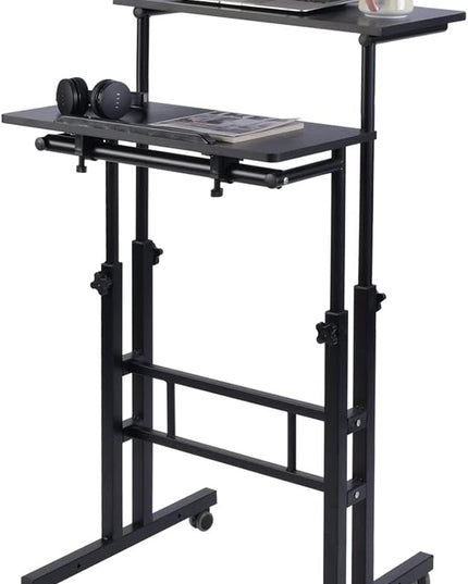 AIZ Adjustable Desk with Rolling Wheels, Portable Laptop Table for Standing or Sitting, Home Office Computer Workstation for Adults or Children,Black - LeafyLoom