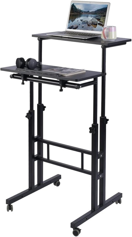 AIZ Adjustable Desk with Rolling Wheels, Portable Laptop Table for Standing or Sitting, Home Office Computer Workstation for Adults or Children,Black - LeafyLoom