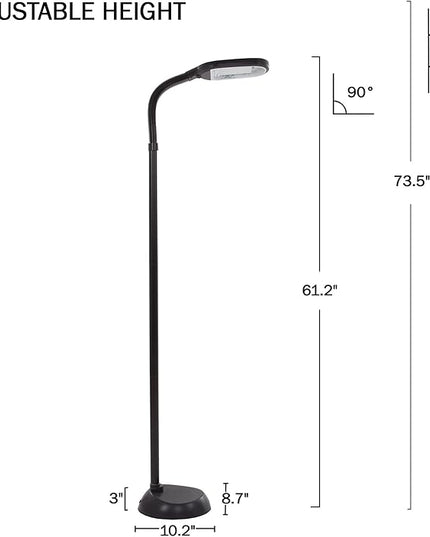 Lavish Home 72-6890 Natural Sunlight Floor Lamp with Bendable Neck-Reading, Craft, Studying, and Esthetician Light, 73.5-Inch Tall, Black - LeafyLoom
