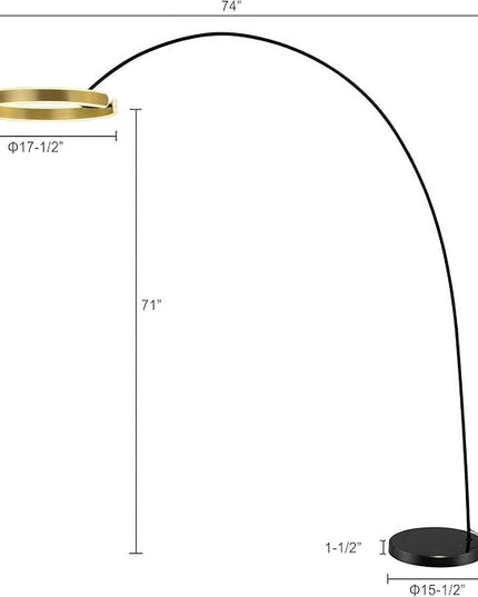 Contemporary 81" Tall LED Overreaching Sofa Arched Floor Lamp with Remote Control - Modern Standing Corner Light, Gold Metal Shade, Real Marble Base - Ideal for Bedrooms and Living Room Décor - LeafyLoom