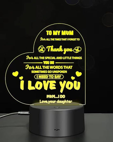 to My Mom I Love You 3D Light Birthday Gift, 7-Color USB Charging Bedside Decoration, I Love You Mother's Day Gift, New Love Heart Birthday Gifts for Mother - LeafyLoom