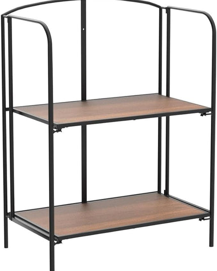 No Assembly Folding Bookshelf for Living Room, 2 Tier Black Collapsible Book Shelf for Home Office, Portable Bookcase Storage Organizer - LeafyLoom