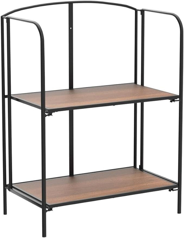 No Assembly Folding Bookshelf for Living Room, 2 Tier Black Collapsible Book Shelf for Home Office, Portable Bookcase Storage Organizer - LeafyLoom
