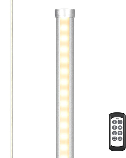 EDISHINE LED Corner Floor Lamp, Set of 2 Minimalist Dimmable Light with Remote, 57.5" Tall Slim Sleek Standing Lamp for Living Room, Bedroom, Office, 7 Color Temperature 2700-6000K (Silver) - LeafyLoom
