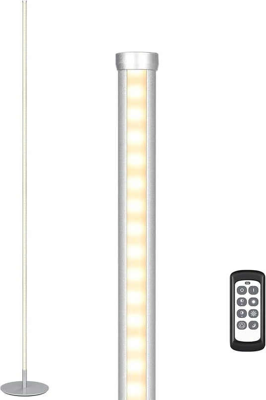 EDISHINE LED Corner Floor Lamp, Set of 2 Minimalist Dimmable Light with Remote, 57.5" Tall Slim Sleek Standing Lamp for Living Room, Bedroom, Office, 7 Color Temperature 2700-6000K (Silver) - LeafyLoom