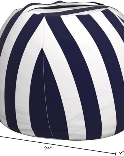 2 PCS Stuffed Animal Storage Bean Bag Chair Cover, Cotton Canvas Beanbag with Zipper for Organizing Kid's and Adults Room Vertical Stripe Blue 24" - LeafyLoom