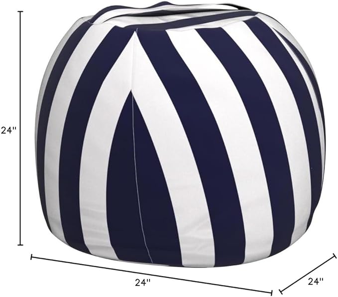2 PCS Stuffed Animal Storage Bean Bag Chair Cover, Cotton Canvas Beanbag with Zipper for Organizing Kid's and Adults Room Vertical Stripe Blue 24" - LeafyLoom