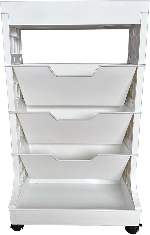5 Tier Rolling Book Utility Cart, Removable Movable Bookshelf Organizer with Wheels, Storage Book Shelves, Book Rack, Mobile White Bookcase for Study in Classroom Home School Office - LeafyLoom