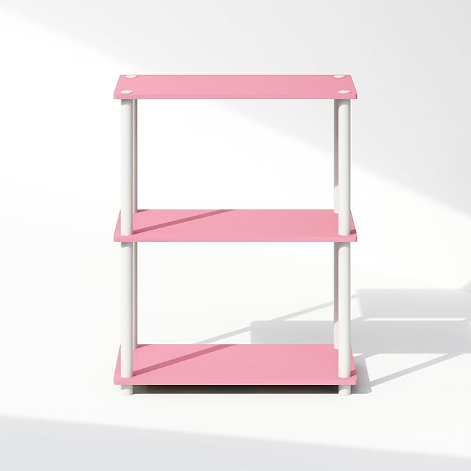 Furinno Turn-N-Tube 3-Tier Multipurpose Compact Display Rack, Shelving Unit, Bookcase, Pink/White - LeafyLoom