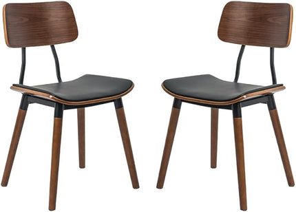 IDS Home Bentwood Modern Dining Chair with PU leather seat and Wooden legs – Kitchen, desk, lounge chair- Set of 2 (SET of 2) - LeafyLoom