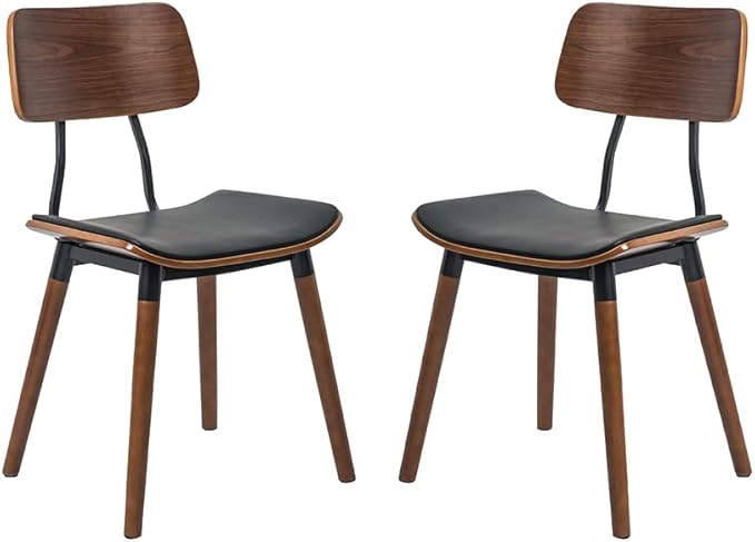 IDS Home Bentwood Modern Dining Chair with PU leather seat and Wooden legs – Kitchen, desk, lounge chair- Set of 2 (SET of 2) - LeafyLoom