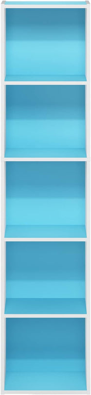 Furinno Luder Bookcase / Book / Storage, 5-Tier Cube, Light Blue/White - LeafyLoom