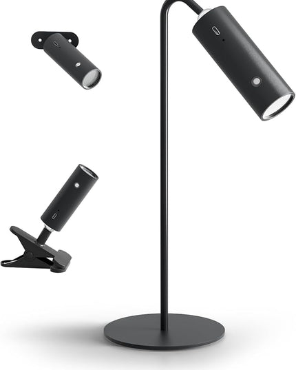 SIEPUNK Cordless Desk Lamp for Home Office, 4 in 1 Multifunctional Rechargeable Touch 3 Colour Table Lamp for Dorm Essentials, Portable Magnetic Bedside Night Desk Light, Ideal for Gifts, Black - LeafyLoom