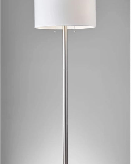 Adesso 4067-22 Boulevard Floor Lamp, 61 in., 2 x 100 W Incandescent/26W CFL, Brushed Steel Finish, 1 Tall Lamp - LeafyLoom