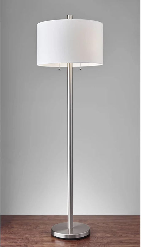 Adesso 4067-22 Boulevard Floor Lamp, 61 in., 2 x 100 W Incandescent/26W CFL, Brushed Steel Finish, 1 Tall Lamp - LeafyLoom
