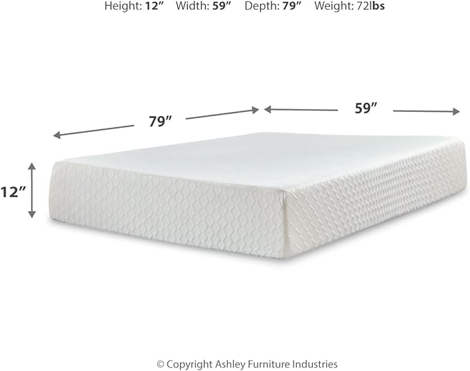 Signature Design by Ashley Queen Size Chime 12 Inch Medium Firm Memory Foam Mattress with Green Tea & Charcoal Gel - LeafyLoom