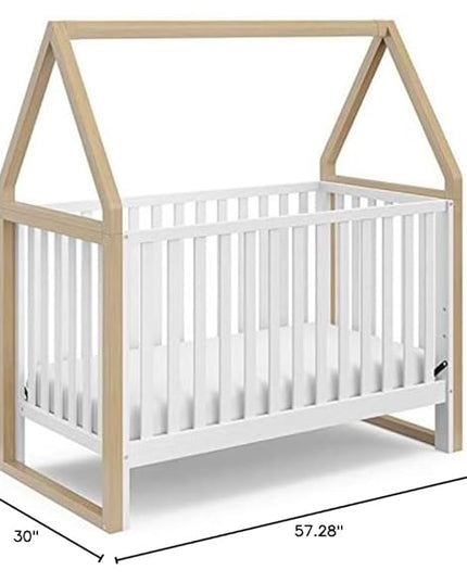 Storkcraft Orchard 5-in-1 Convertible Crib (White with Driftwood) – GREENGUARD Gold Certified, Canopy Style Baby Crib, Converts from Crib to Toddler Bed, Daybed and Full-Size Bed - LeafyLoom