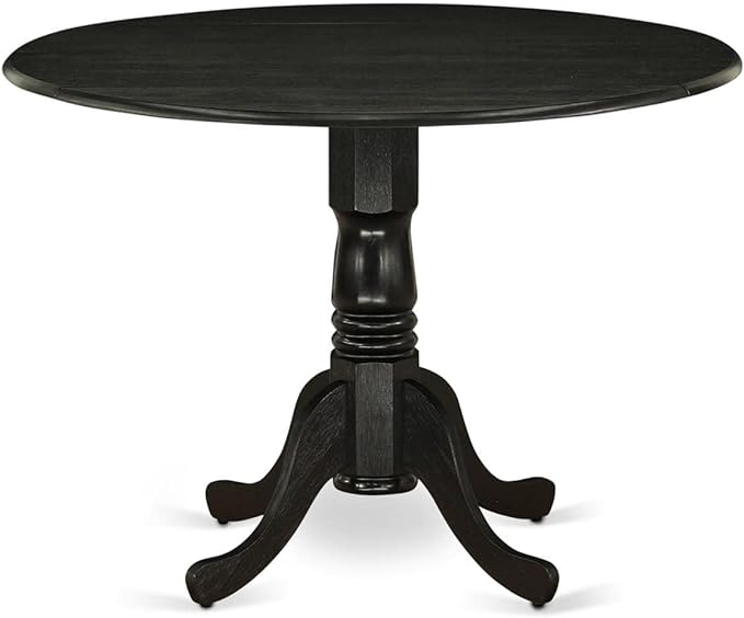 East West Furniture DMT-ABK-TP Dublin Dining Room Table - a Round Wooden Table Top with Dropleaf & Pedestal Base, 42x42 Inch, Wirebrushed Black - LeafyLoom