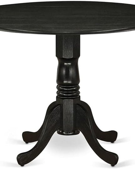 East West Furniture Dublin 5 Piece Kitchen Set Includes a Round Room Table with Dropleaf and 4 Black Linen Fabric Parsons Dining Chairs, 42x42 Inch, DLGA5-ABK-24 - LeafyLoom