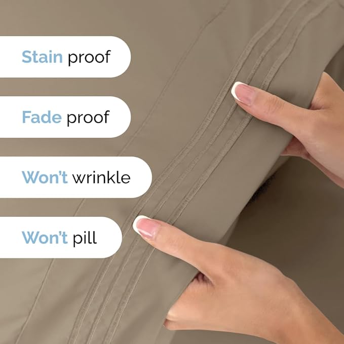 Split King Size 5 Piece Sheet Set - Comfy Breathable & Cooling Sheets - Hotel Luxury Bed Sheets for Women & Men - Deep Pockets, Easy-Fit, Soft & Wrinkle Free Sheets - Cream Oeko-Tex Bed Sheet Set - LeafyLoom