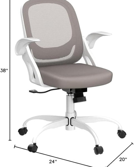 Home Office Chair Work Desk Chair Comfort Ergonomic Swivel Computer Chair, Breathable Mesh Desk Chair, Lumbar Support Task Chair with Wheels and Flip-up Arms and Adjustable Height - LeafyLoom