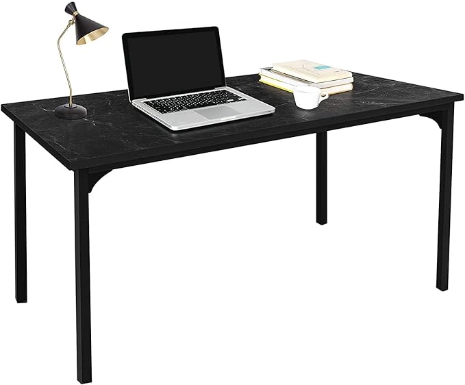 HealSmart Home Office Computer Desk, Modern Style Design with Headphone Hooks for Working, Writing and Gaming, Thickened 47 Inch, Black - LeafyLoom