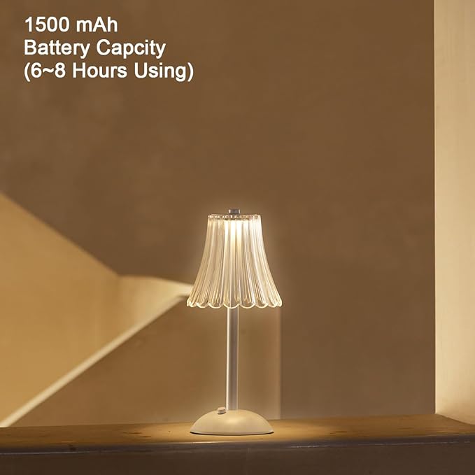 Cordless Table Lamp for Kitchen Home,Table,Dining Room, Gold Rechargeable Lamps, USB Charge 12'' Tall LEDPortable Outdoor Indoor Table Lamp with Dimmer (Flower-White) - LeafyLoom