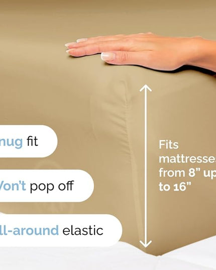 Cal King Size 4 Piece Sheet Set - Comfy Breathable & Cooling Sheets - Hotel Luxury Bed Sheets for Women & Men - Deep Pockets, Easy-Fit, Extra Soft & Wrinkle Free Sheets - Beige Oeko-Tex Bed Sheet Set - LeafyLoom
