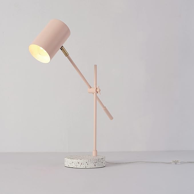 Globe Electric 30292 18" Desk/Table Lamp, Matte Pink, Matte Brass Accent, Terrazzo Base, Adjustable Height, Balance Arm, in-Line Rocker On/Off Switch, Adjustable Lamp, Home Office Accessories - LeafyLoom