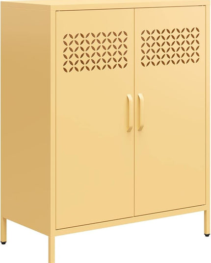 Mr. Kate Annie Short Metal 2 Door Cabinet, Sunny Yellow - LeafyLoom