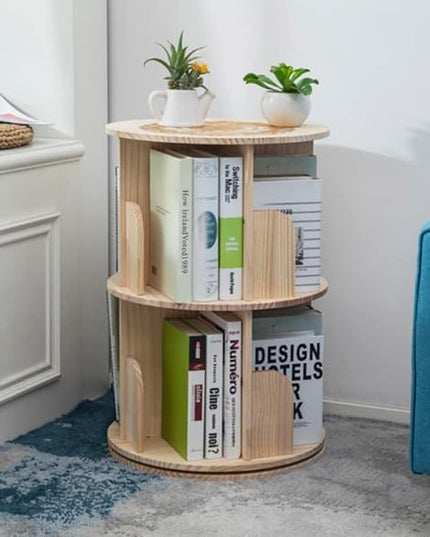 Heehee 2 Rotating Bookshelf 360 Display Floor Standing Bookcase Storage Rack for Kids&Adults Multi-Functional Bookshelf Organizer (2-Tier) - LeafyLoom