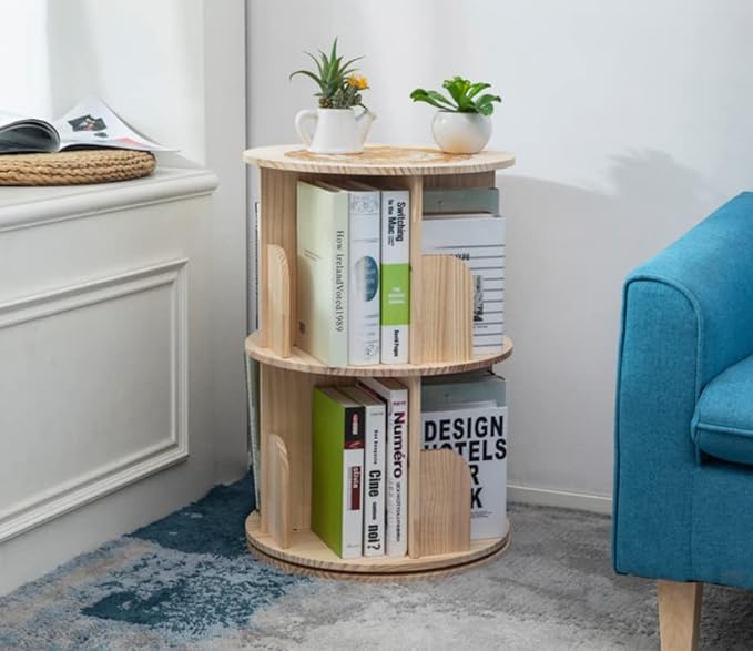 Heehee 2 Rotating Bookshelf 360 Display Floor Standing Bookcase Storage Rack for Kids&Adults Multi-Functional Bookshelf Organizer (2-Tier) - LeafyLoom