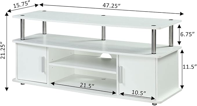 Convenience Concepts Designs2Go Monterey TV Stand with Cabinets and Shelves Home_Furniture_and_Decor, 47.25"L x 15.75"W x 21.25"H, White - LeafyLoom