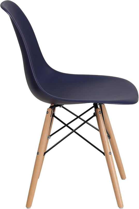 Flash Furniture Elon Series Navy Plastic Chair with Wooden Legs - LeafyLoom